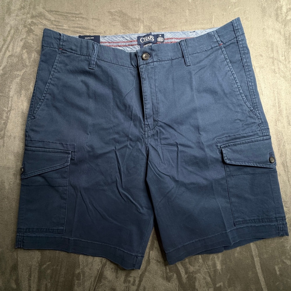 Chaps Cargo Shorts Men 38 Navy Blue Stretch Comfort Waistband New With Tags